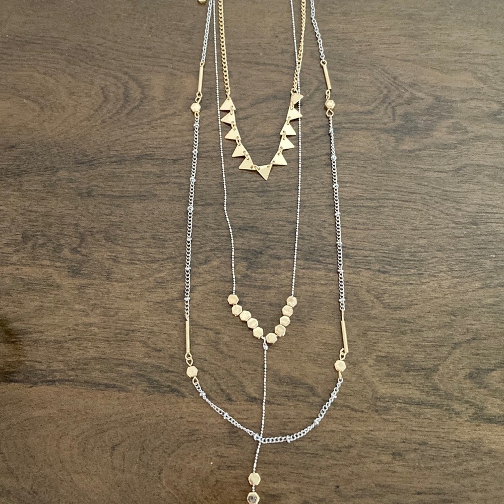 Gold and Silver Multi Strand/ Chain Necklace with Bag